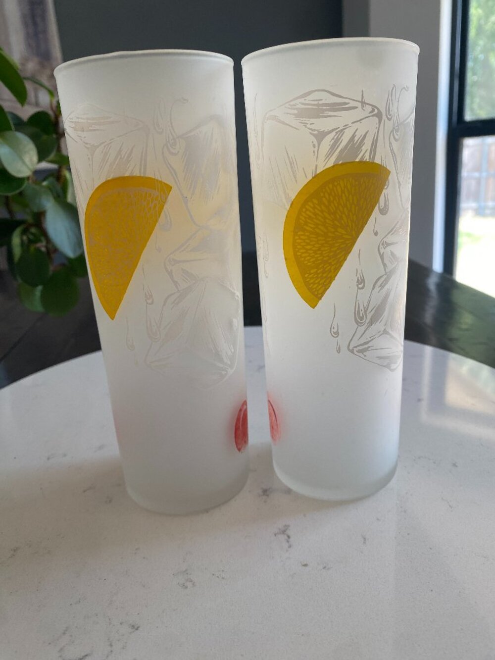 Vintage MCM Tom Collins Federal Glass Set of 2 Cherry Lemon Ice Cocktail